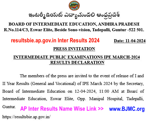 resultsbie.ap.gov.in Inter Results 2024 Name Wise